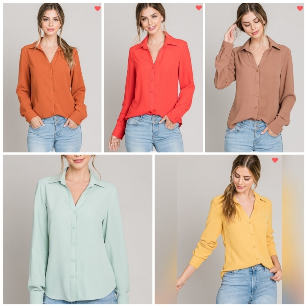 Womens Button Down Shirt Long Sleeve Career Office Casual Button Cuffs